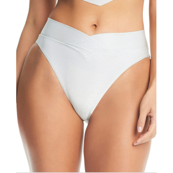 Bar III Women Shimmer High Leg Bikini Bottoms Ivory/Silver Size M - Picture 1 of 1